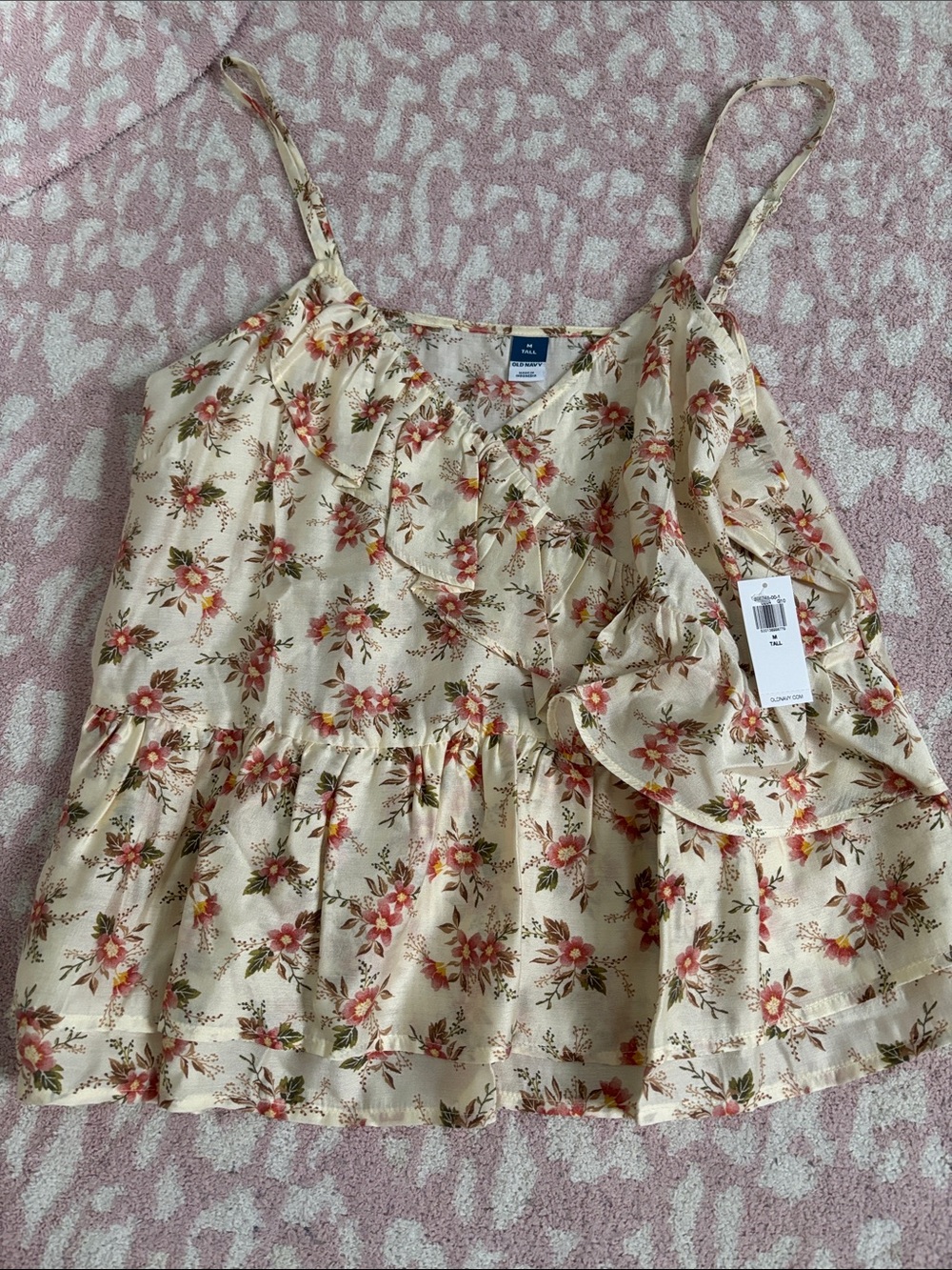 Old Navy Cream Floral Ruffle Camisole - Pink & cream Tall